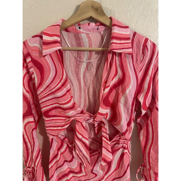 Zara Retro Cutout Linen Psychedelic 70’s Swirl Mini Dress - Picture 8 of 13